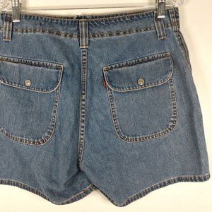 Vintage Levis Red Tab Womens 14X5 Denim Shorts Snap Button Flap Pockets Hi-Rise